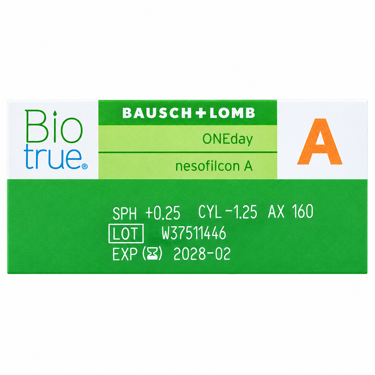 Illustrativ etikettbild för Biotrue Oneday For Astigmatism 30-pack, rättvänd vy.
